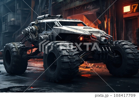 Monster car in post apocalyptic world Monster car in post apocalyptic world 108417709