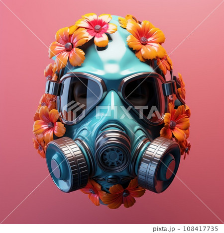 Conceptual art gas mask with flower 108417735