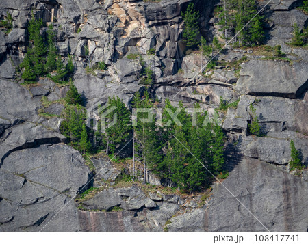 Big granite wall of a mountain with a tree forest above a cliff, Big granite wall of a mountain with a tree forest above a cliff, 108417741