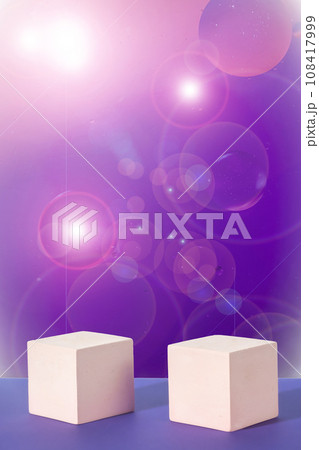 Two cement cube podiums on a gradient violet background. Mockup for 108417999