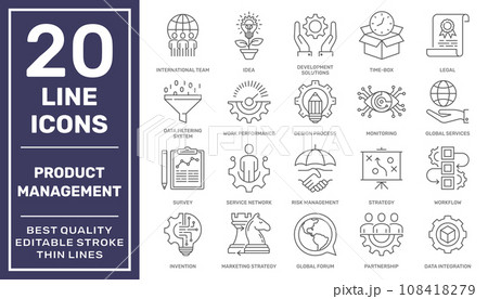 Project Management related vector icons. Business Management and Growth Vector Line icon set. Editable Stroke. EPS 10 108418279