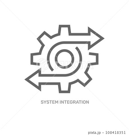 Data operation and system integration process with thin line gearwheel. Outline trend modern simple recycle or execute logotype graphic design element isolated on white. Editable Stroke. EPS 10 108418351