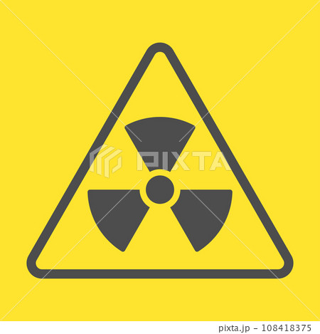 Radioactive zone, vector sign or symbol. Warning radioactive zone in triangle icon isolated on yellow background with stripes. Radioactivity. 108418375