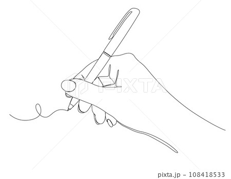 Writing continuous line drawing hand with pen line art. One line vector graphic illustration. Writing continuous line drawing hand with pen line art. One line vector graphic illustration. 108418533