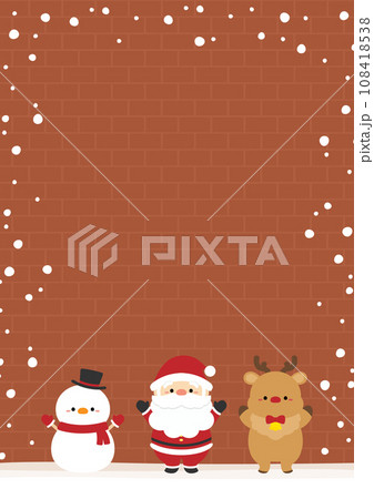 かわいいクリスマスキャラクターたち、レンガの背景 108418538