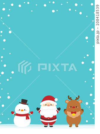サンタクロースとトナカイと雪だるまのイラストカード 108418539