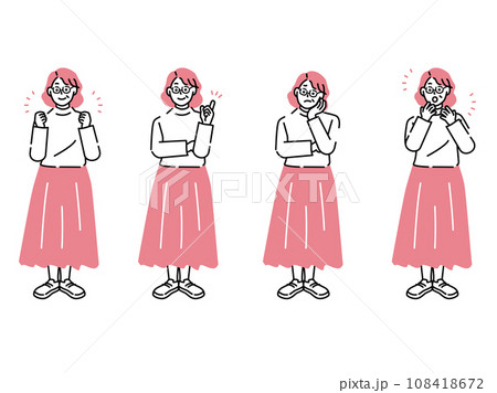 全身のイラスト(人、女性、50代、主婦、やる気、考える、理解する、驚く、老後、悩む) 全身のイラスト(人、女性、50代、主婦、やる気、考える、理解する、驚く、老後、悩む) 108418672
