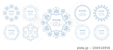 素材_フレームのセット_雪の結晶と光をモチーフにした冬の飾り枠。高級感のある囲みのデザイン 108418956