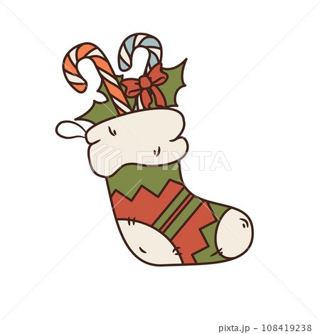 Christmas stocking with candy cane and leaf 108419238