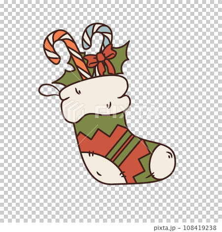 Christmas stocking with candy cane and leaf Christmas stocking with candy cane and leaf 108419238