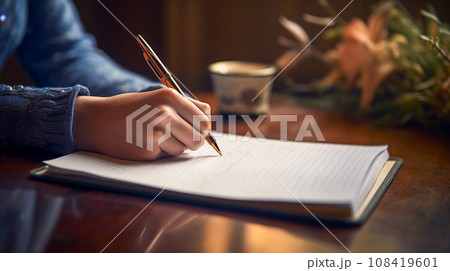 ペンでノートに書く手元のアップ ペンでノートに書く手元のアップ 108419601