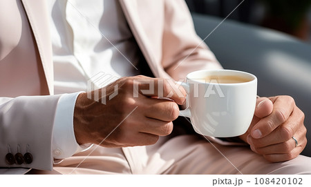 コーヒーカップを持つビジネスマン 108420102
