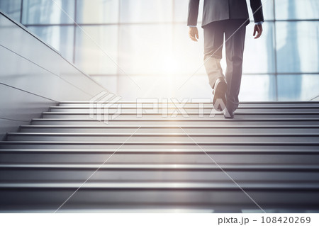 光に向かって階段を登るビジネスマン 108420269