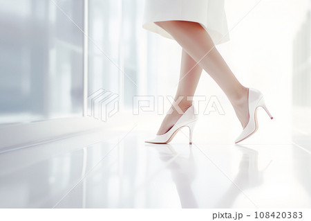 ハイヒールを履いた歩く女性の足元 108420383