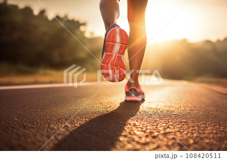 ランニングする女性の足元 ランニングする女性の足元 108420511