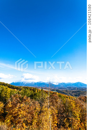 爽やかな青空と北海道美瑛の秋の風景 108421580