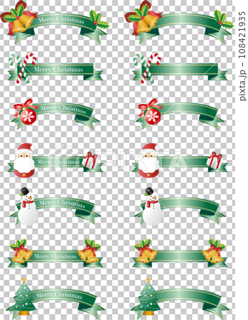 聖誕絲帶裝飾裝飾框可愛插畫素材套裝 108421935