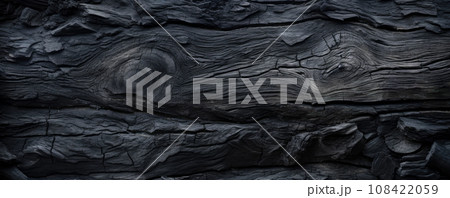 Burned wood texture background, wide banner of charred black timber. Abstract pattern of dark scorched tree. Concept of charcoal, smoke, coal, grill, embers, fire, barbecue, grunge Burned wood texture background, wide banner of charred black timber. Abstract pattern of dark scorched tree. Concept of charcoal, smoke, coal, grill, embers, fire, barbecue, grunge 108422059
