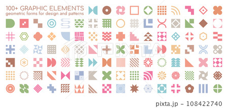 Abstract geometric shapes Collection. Aesthetic shapes, figures, stars, flowers, lines, waves, and other simple elements. Bauhaus minimal design. 108422740