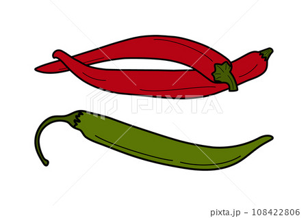 Set of multi colored chili peppers in trendy bright colors. Mexican traditional seasoning and spice Set of multi colored chili peppers in trendy bright colors. Mexican traditional seasoning and spice 108422806