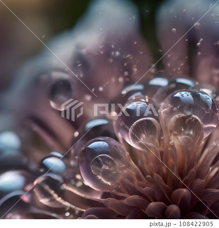 A close up of a flower with water droplets. A close up of a flower with water droplets. 108422905