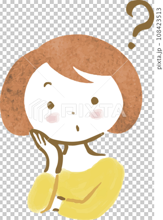 頬に手を当てて頭にはてなマークが浮かんでいる女性の上半身イラスト 頬に手を当てて頭にはてなマークが浮かんでいる女性の上半身イラスト 108423513