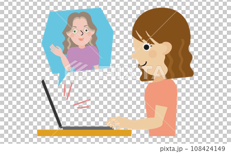 Profile of a Japanese woman listening to a foreign teacher online Profile of a Japanese woman listening to a foreign teacher online 108424149