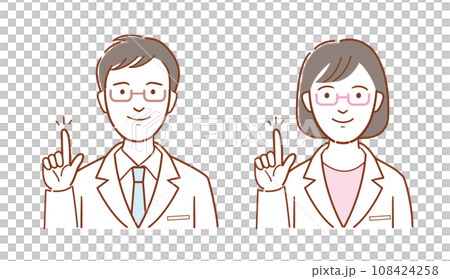 男性和女性醫生或藥劑師指點的插圖 108424258