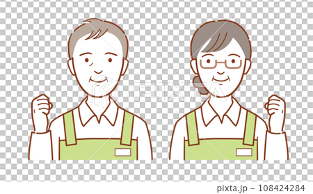 Illustration of working male and female seniors (wearing aprons) 108424284