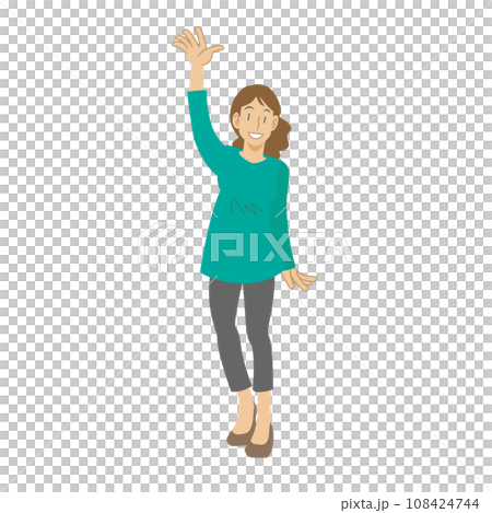 A woman waving her hands cheerfully 108424744