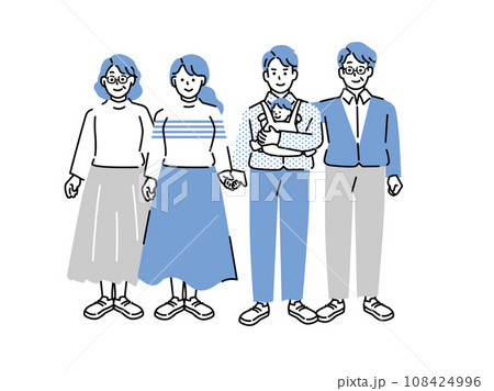 家族のイラスト(5人家族、将来、子育て、老後、ローン、積立、マイホーム、3世代、赤ちゃん) 108424996