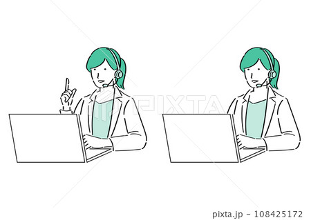 PCを操作するインカムをつけた女性医師 108425172
