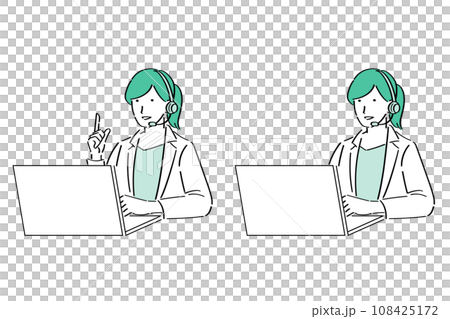PCを操作するインカムをつけた女性医師 108425172