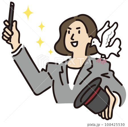 手品を披露する鳩を肩に乗せたスーツの女性 108425530