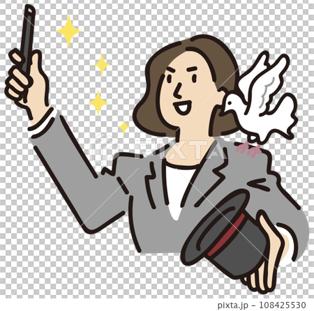 手品を披露する鳩を肩に乗せたスーツの女性 108425530