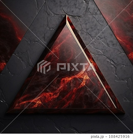 黒背景とダークレッドのマーブルの三角形。秋冬用の正方形抽象テンプレート。AI生成画像 108425916
