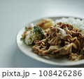 俯瞰で撮影した豚の生姜焼きのワンプレートランチ 108426286