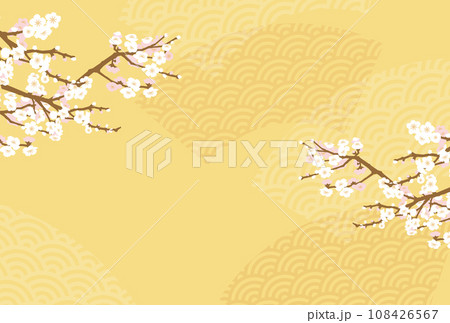 白梅と青海波の金色背景イラスト 白梅と青海波の金色背景イラスト 108426567
