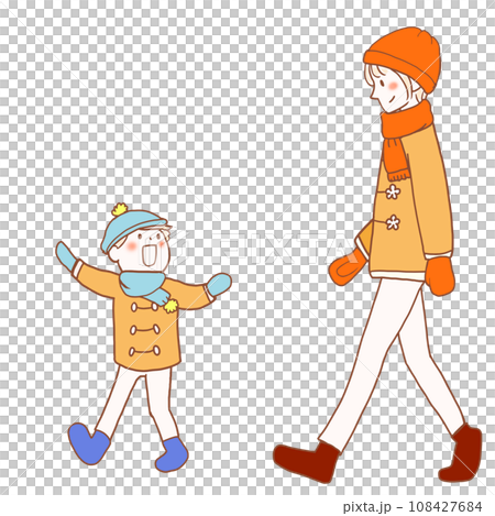 mother and child walking in winter mother and child walking in winter 108427684