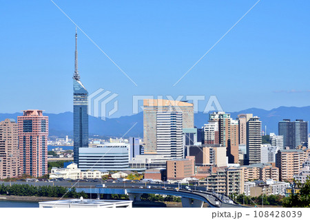 福岡市都市風景　福岡タワー　愛宕山からの展望 108428039