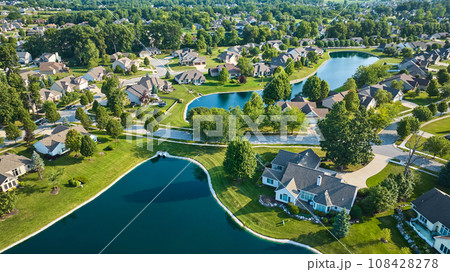 Large neighborhoods with two ponds and multiple houses aerial Large neighborhoods with two ponds and multiple houses aerial 108428278