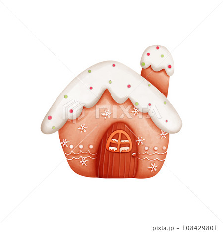 Christmas gingerbread house. Watercolor style, Vector illustration 108429801