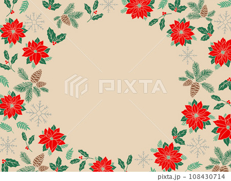 赤いポインセチア花のクリスマスの背景イラスト 108430714