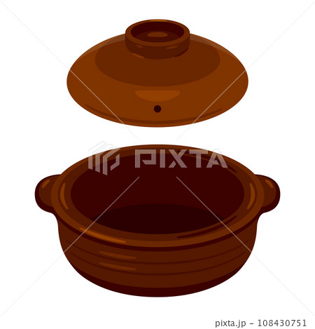 蓋が開いた茶色の土鍋 蓋が開いた茶色の土鍋 108430751