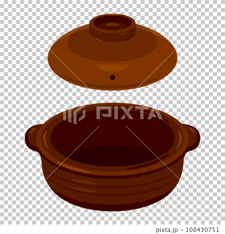 蓋が開いた茶色の土鍋 蓋が開いた茶色の土鍋 108430751