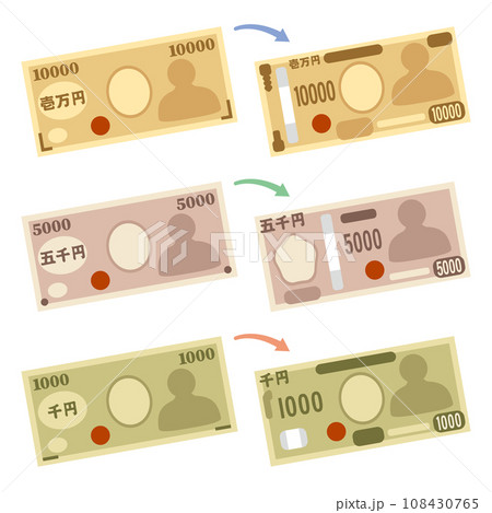 日本の紙幣　新紙幣と旧紙幣 108430765