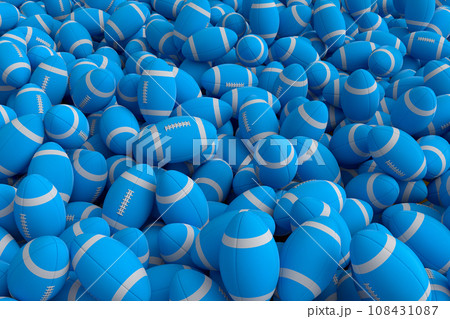 Many of flying blue american football ball falling on white background Many of flying blue american football ball falling on white background 108431087