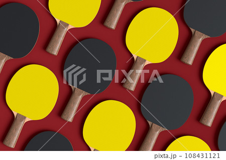 Pattern from ping pong rackets for table tennis on red background 108431121