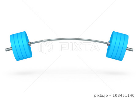 Abstract metal barbell with blue disks isolated on white background 108431140