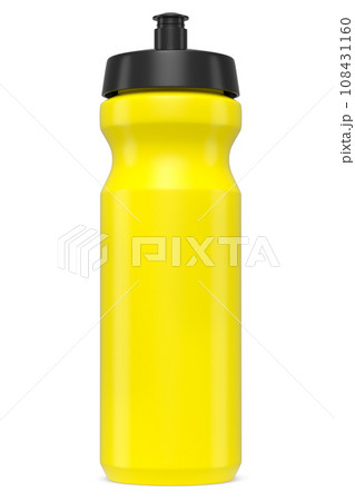Yellow plastic sport shaker for protein drink isolated on white background. Yellow plastic sport shaker for protein drink isolated on white background. 108431160